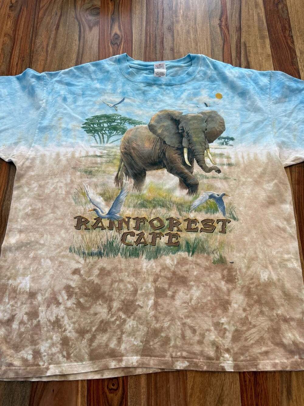 Vintage 1999 Rainforest Cafe Elephant Safari Liquid Blue T-Shirt